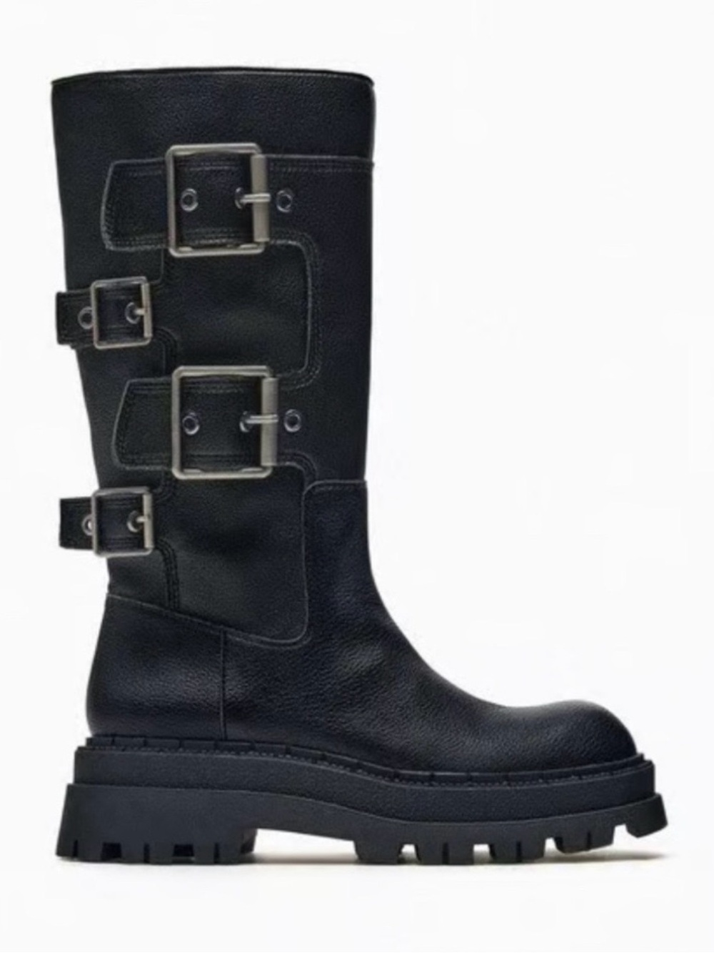 Zara Black Moto Leather Boots Size 39